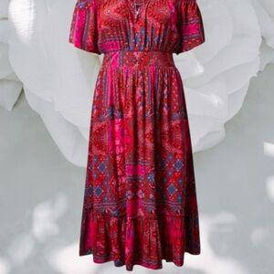 TORRID TEA LENGTH boho challis off shoulder peasent dress 2X